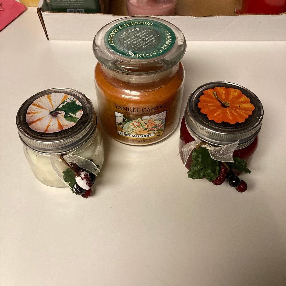 Christmas Candle Bundle (Lot of 3) - Yankee Christmas Cookie, Mini Mason Jar